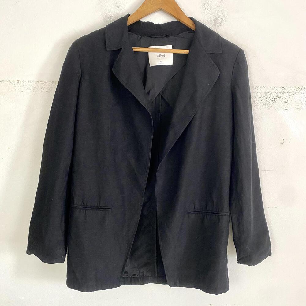WILFRED Aritzia black linen open blazer sz XS